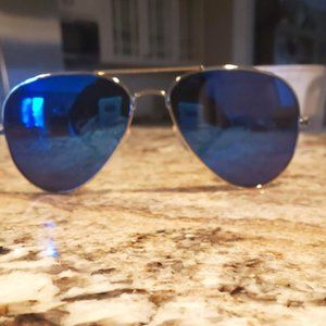 Ray-Ban Aviator Gold Metal Frame Blue Mirror Crystal Lens